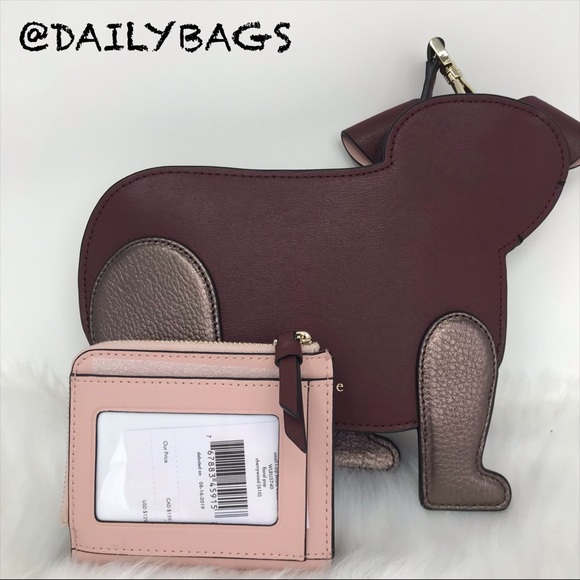 KATE SPADE DOG CROSSBODY PUP FLOWER BROWN WALLET - Picture 3 of 8